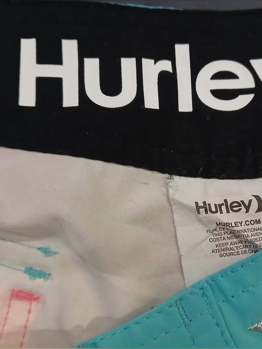 Hurley Neon Ombre Board Shorts - Pink Orange Yellow with Teal Trim Size 33